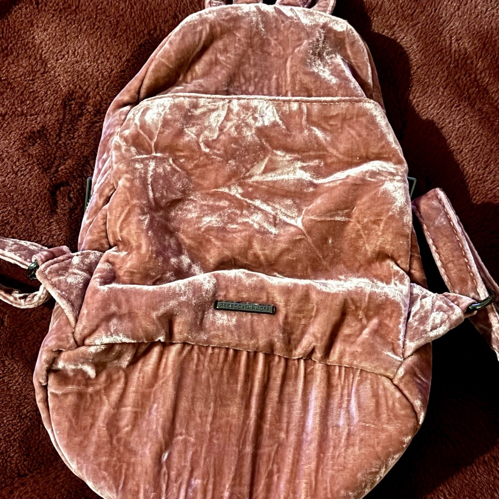 Rebecca Minkoff crushed Velvet Pink mini Backpack Bag gunmetal hardware - Picture 3 of 5